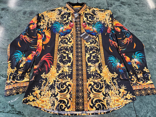 BARABAS Men's Black Rooster Rhinestone Long Sleeve Shirt – Galgani Menswear