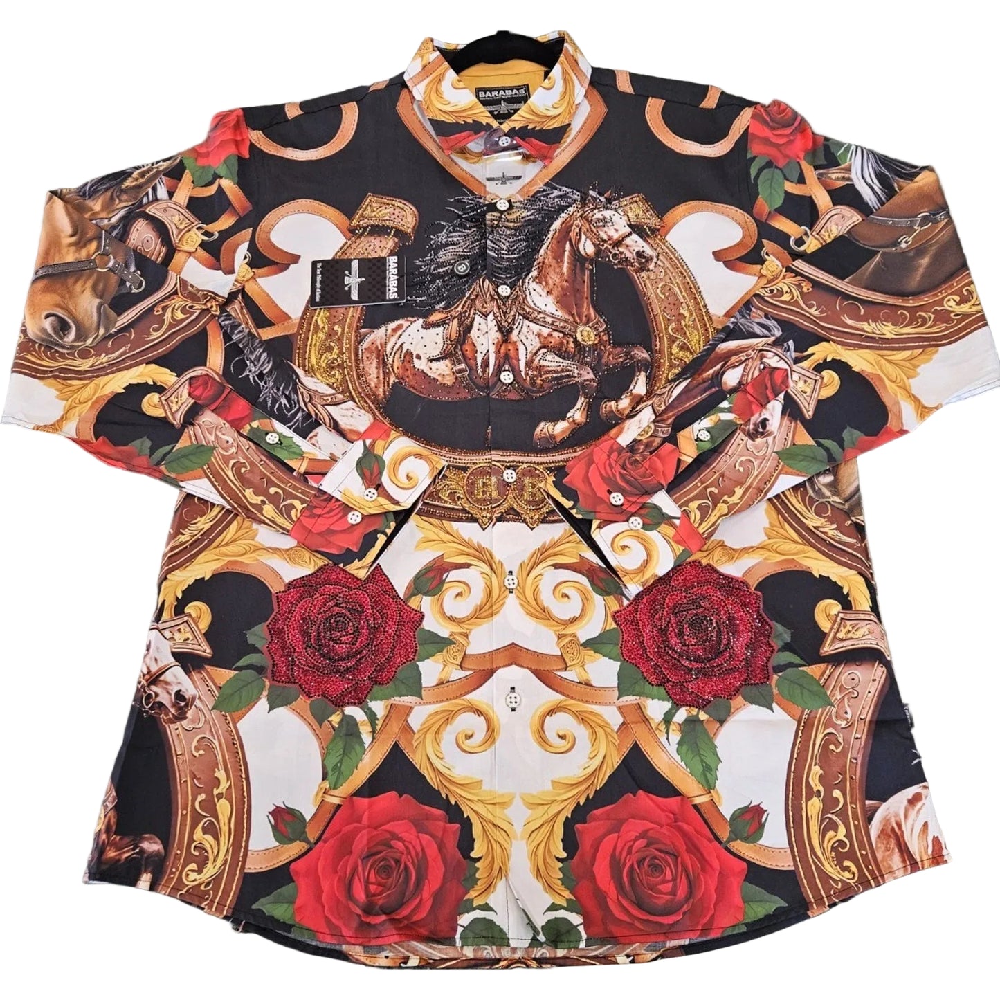 BARABAS Men's Rhinestone Horse Graphic Button-Up Shirt – Galgani Menswear