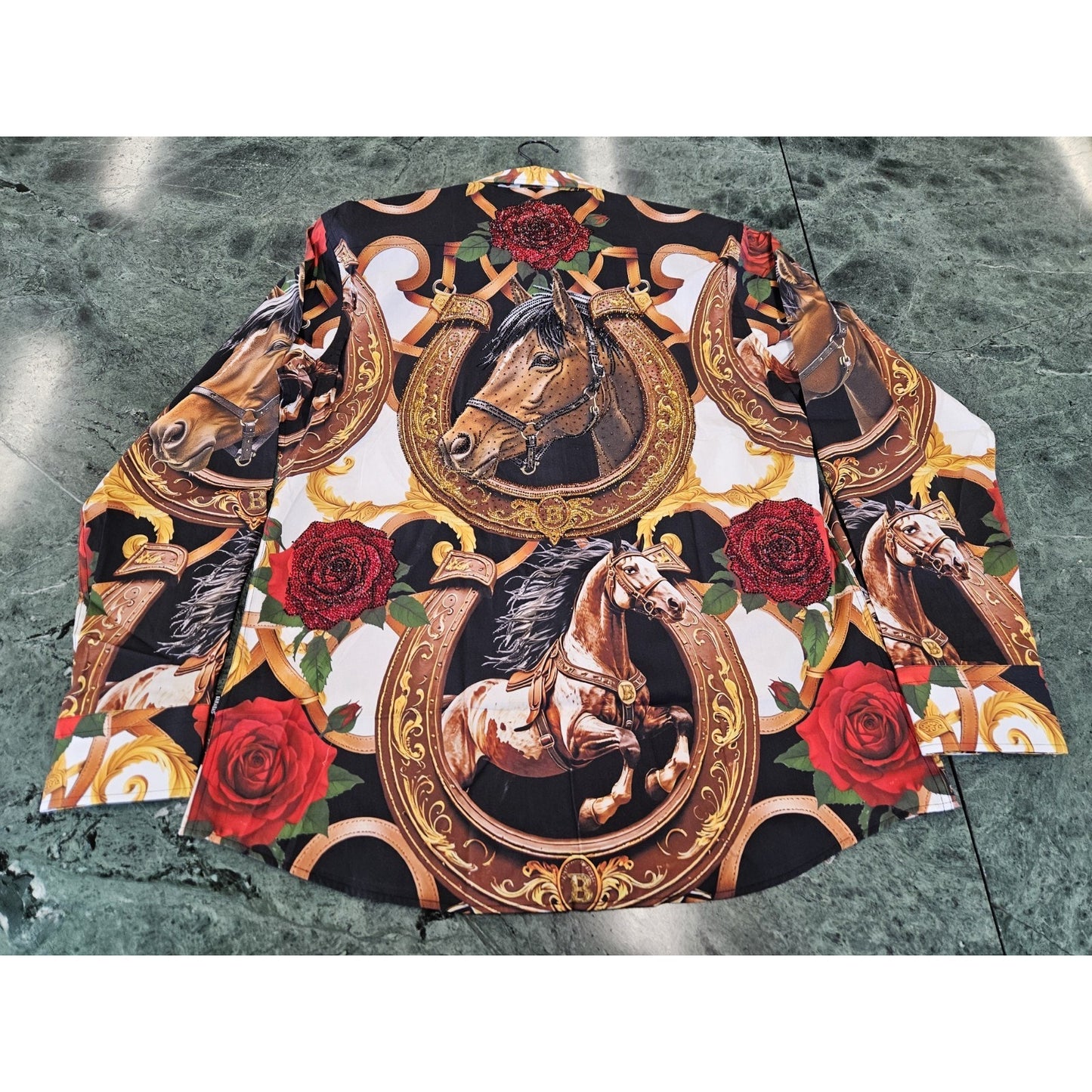 BARABAS Men's Rhinestone Horse Graphic Button-Up Shirt – Galgani Menswear