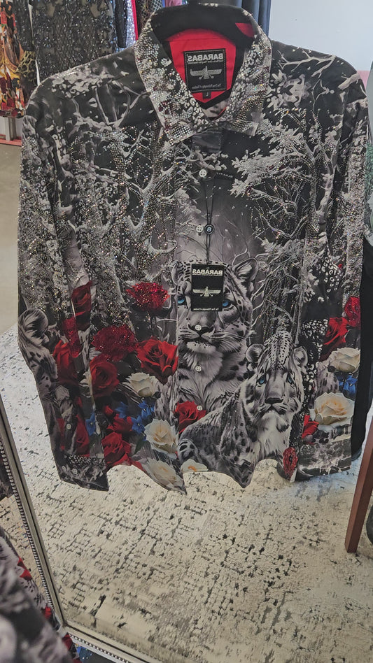 BARABAS Men's Rhinestone Tiger Floral Long Sleeve Shirt – Galgani Menswear