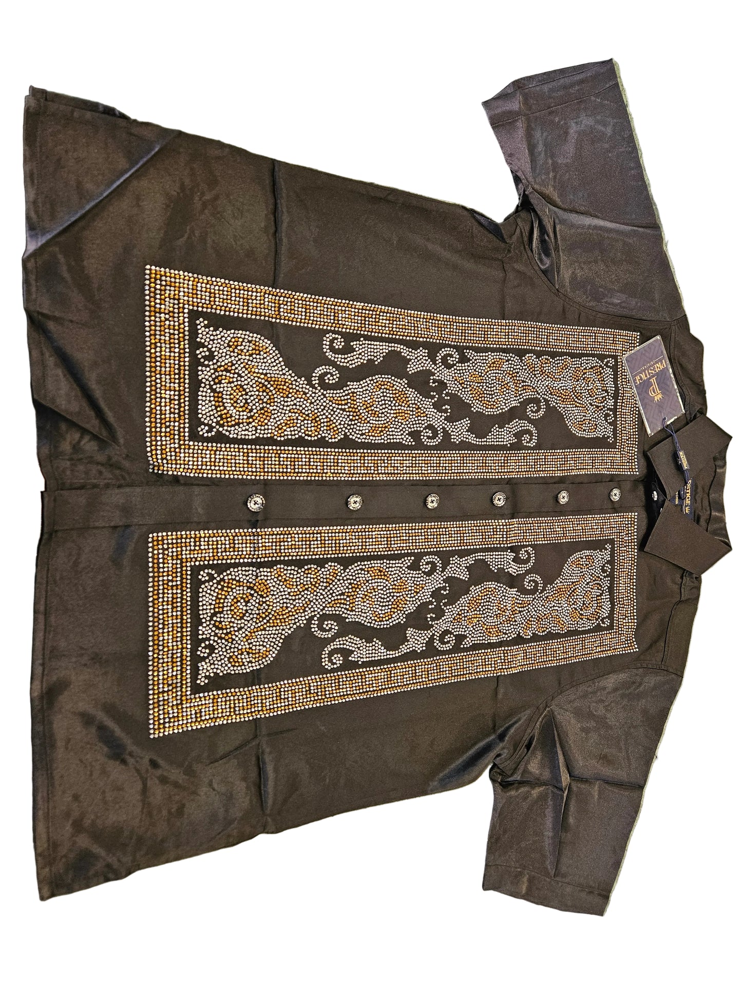 PRESTIGE Men's Rhinestone Short Sleeve Button-Up Shirt