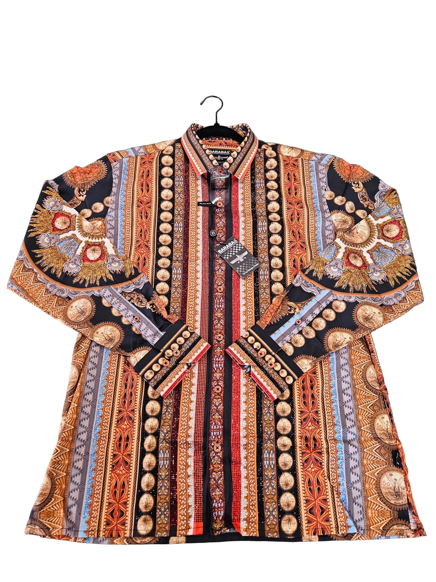 BARABAS Men's Gold Centenario Rhinestone Button-Up Shirt – Galgani Menswear