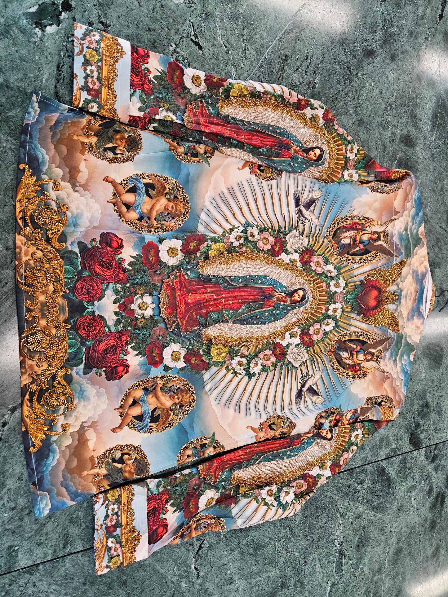 BARABAS Men's Virgen de Guadalupe Rhinestone Button-Up Shirt – Galgani Menswear
