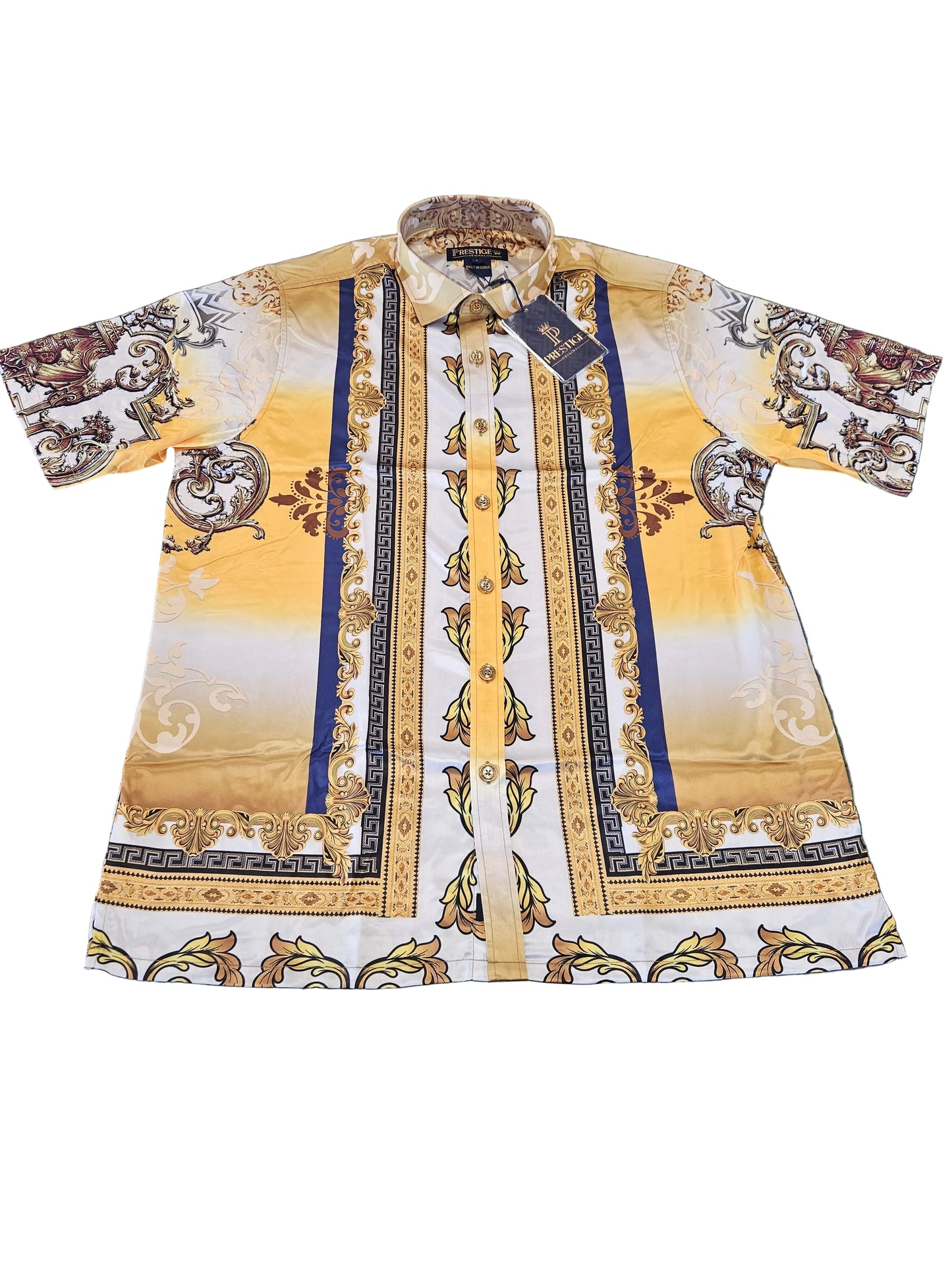 PRESTIGE Men's Baroque Print Short Sleeve Luxury Shirt – Galgani Menswear