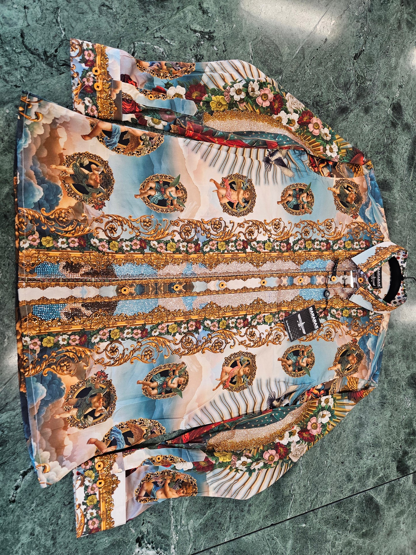 BARABAS Men's Virgen de Guadalupe Rhinestone Button-Up Shirt – Galgani Menswear