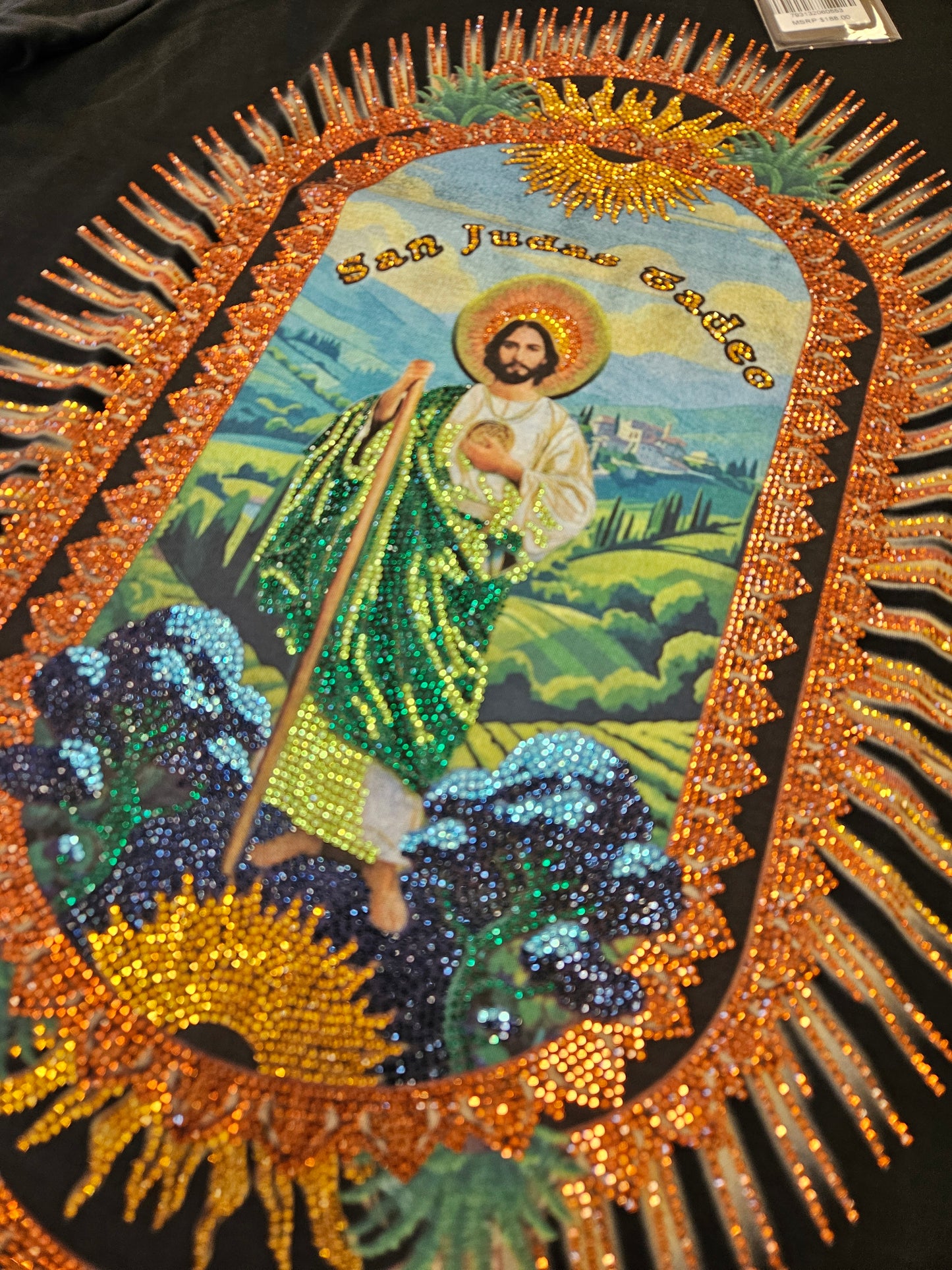Barabas san judas tadeo black rhinestone tee shirt