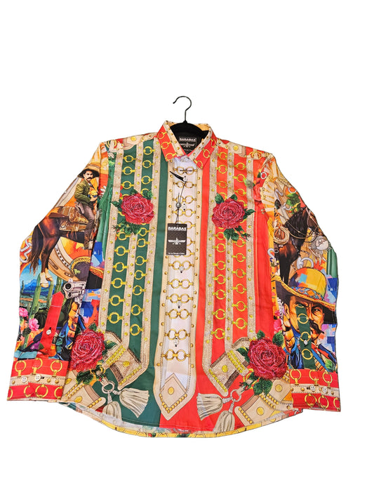 Barabas Viva Villa Rhinestone button up long sleeve dress shirt
