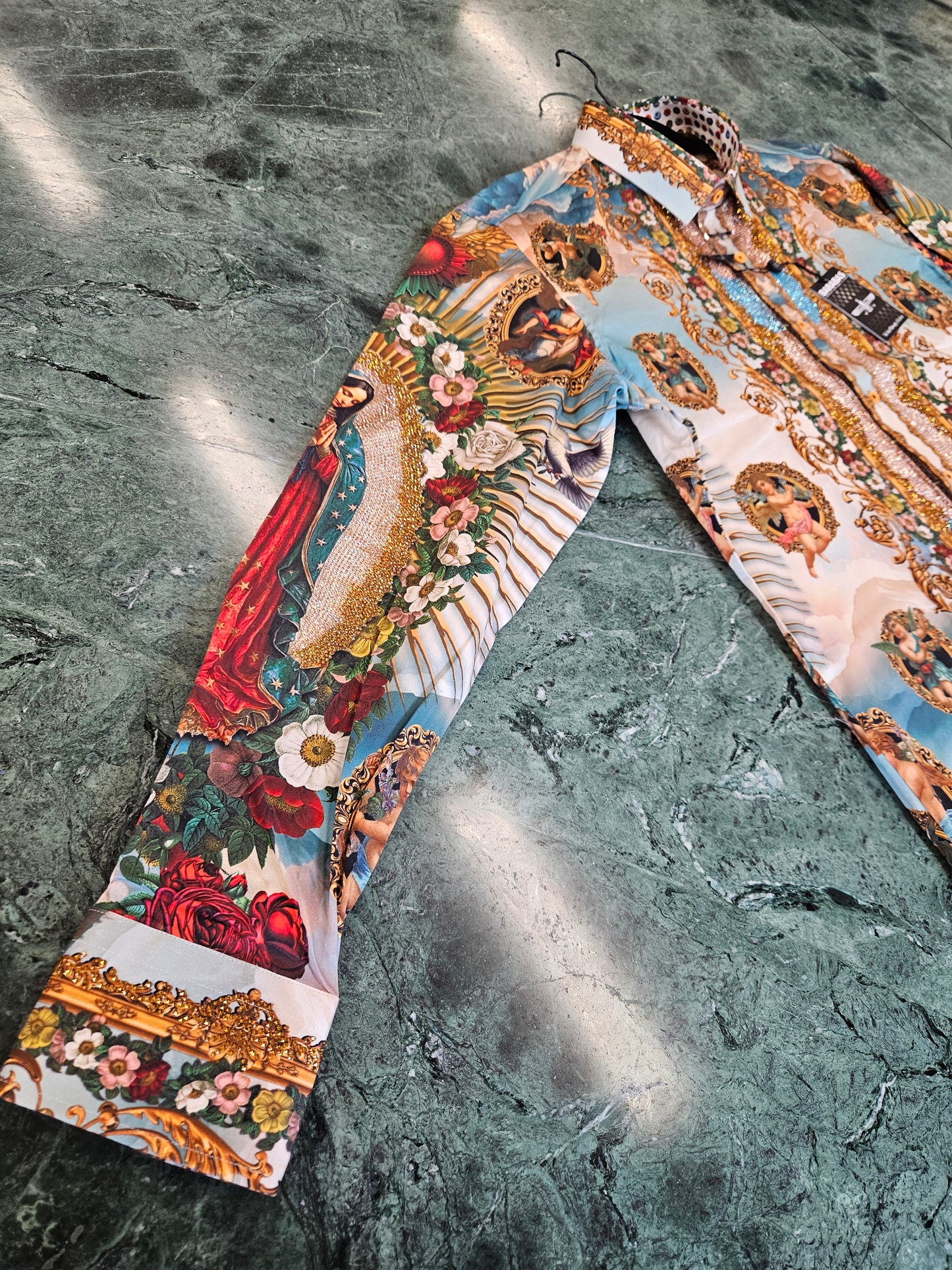BARABAS Men's Virgen de Guadalupe Rhinestone Button-Up Shirt – Galgani Menswear