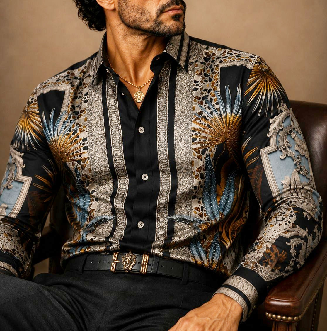BARABAS Men's Rhinestone Floral Baroque Luxury Shirt – Galgani Menswear