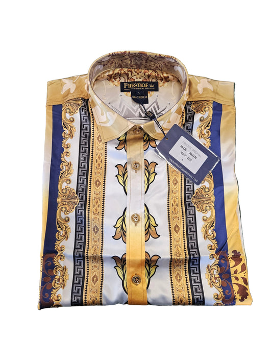 PRESTIGE Men's Baroque Print Short Sleeve Luxury Shirt – Galgani Menswear