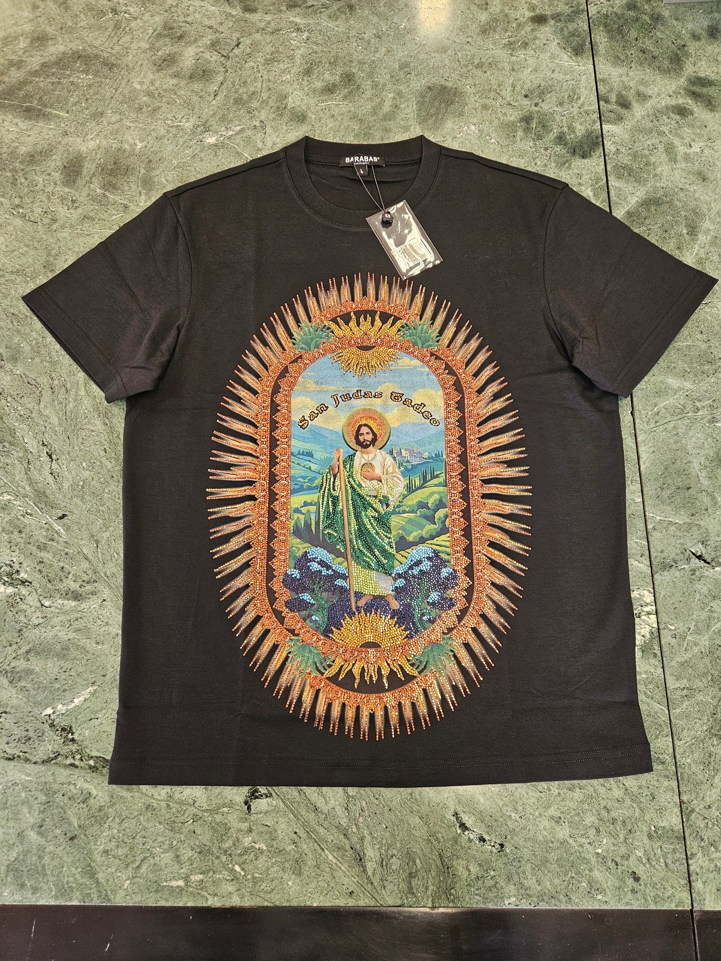 Barabas san judas tadeo black rhinestone tee shirt