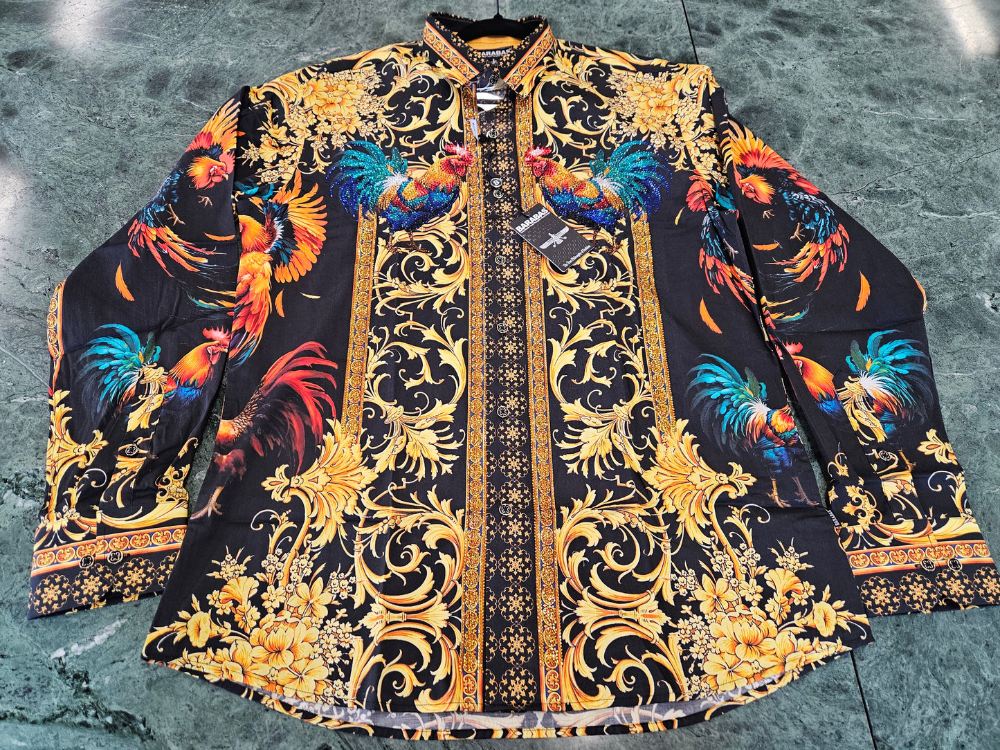 BARABAS Men's Black Rooster Rhinestone Long Sleeve Shirt – Galgani Menswear