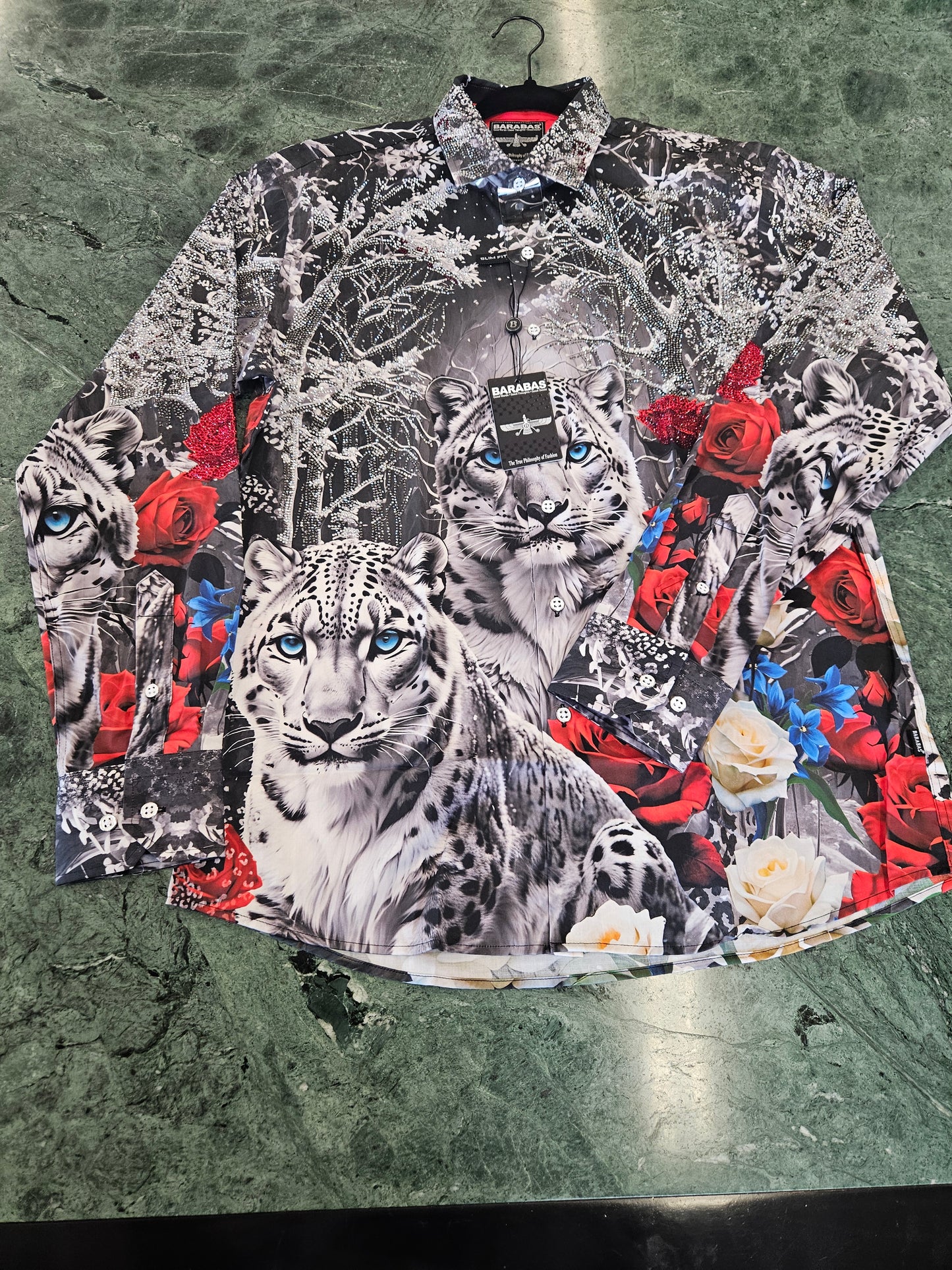 BARABAS Men's Rhinestone Tiger Floral Long Sleeve Shirt – Galgani Menswear