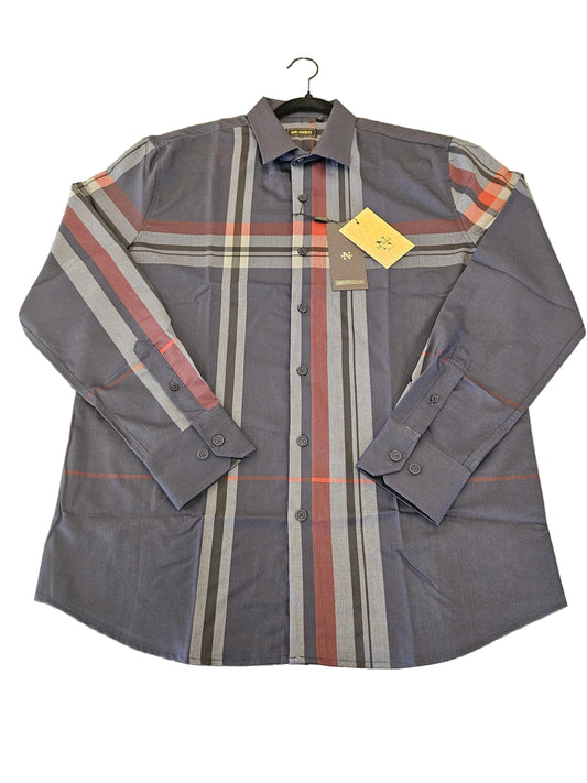 De-niko plaid navy button up long sleeve dress shirt