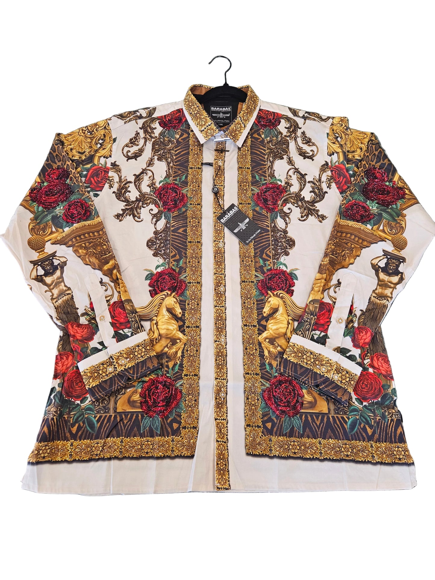 BARABAS Men's Red Rose Rhinestone Button-Up Shirt – Galgani Menswear