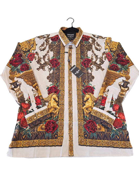 BARABAS Men's Red Rose Rhinestone Button-Up Shirt – Galgani Menswear