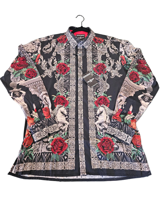 BARABAS Men's Black & Silver Red Rose Rhinestone Shirt – Galgani Menswear