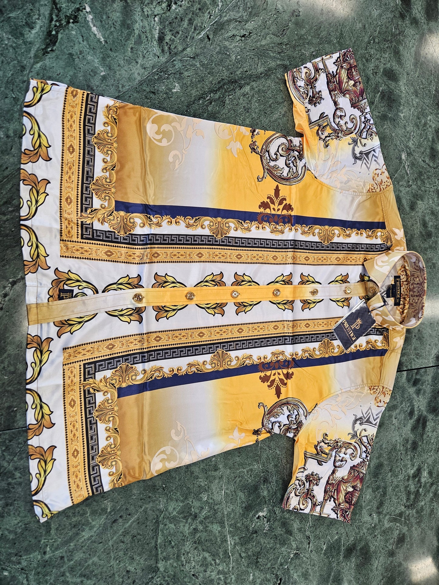 PRESTIGE Men's Baroque Print Short Sleeve Luxury Shirt – Galgani Menswear