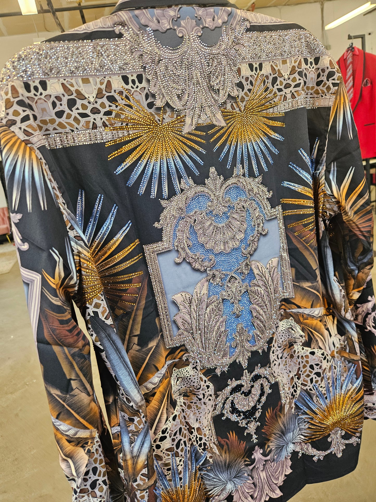 BARABAS Men's Rhinestone Floral Baroque Long Sleeve Shirts