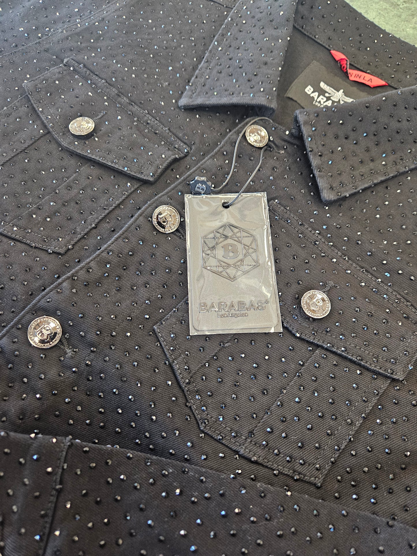 BARABAS Men's Dolorosa Rhinestone black denim jacket