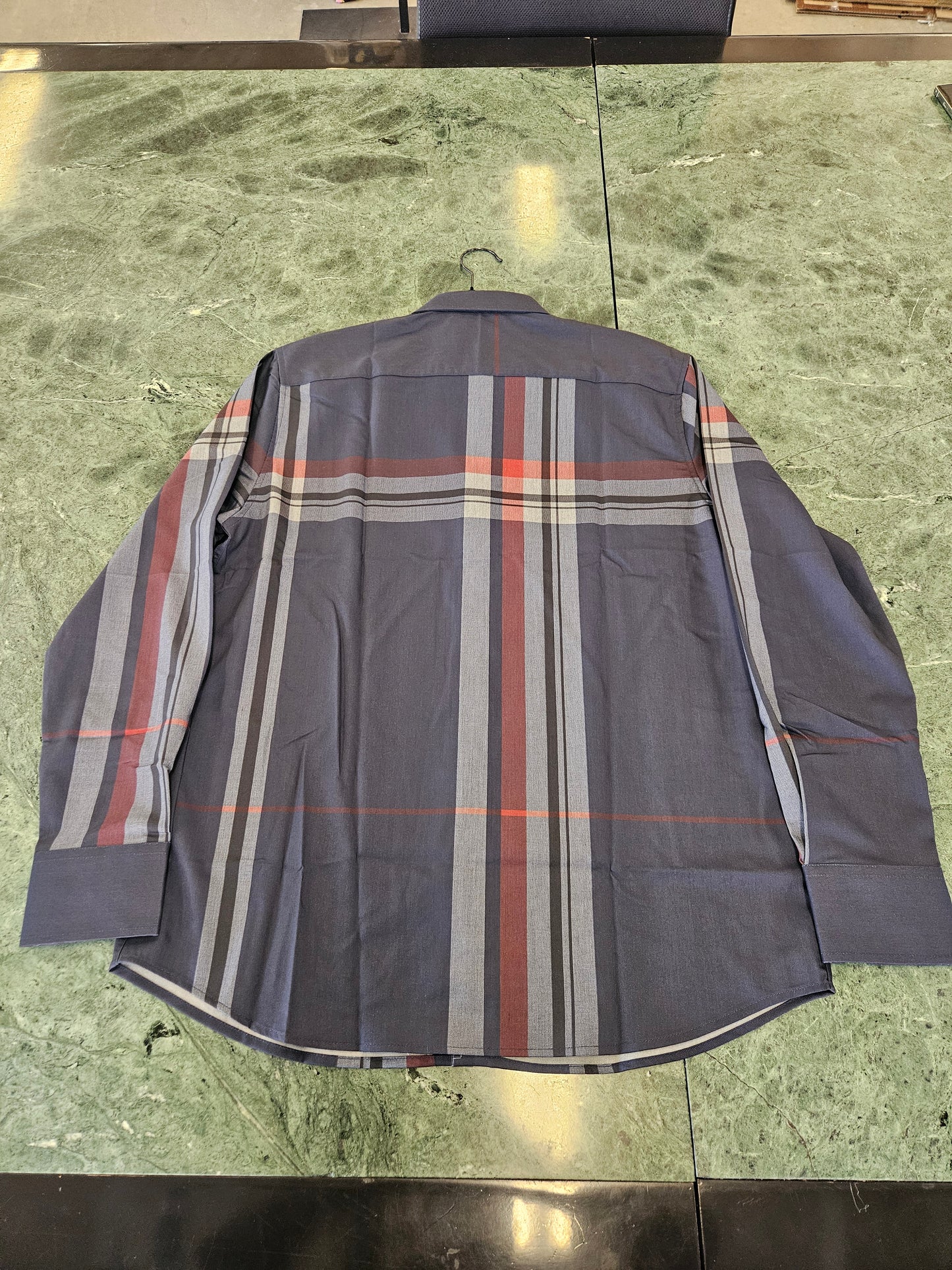 De-niko plaid navy button up long sleeve dress shirt