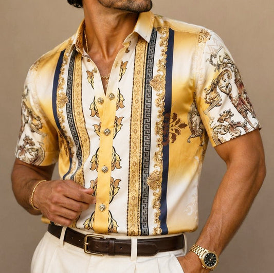 PRESTIGE Men's Baroque Print Short Sleeve Luxury Shirt – Galgani Menswear