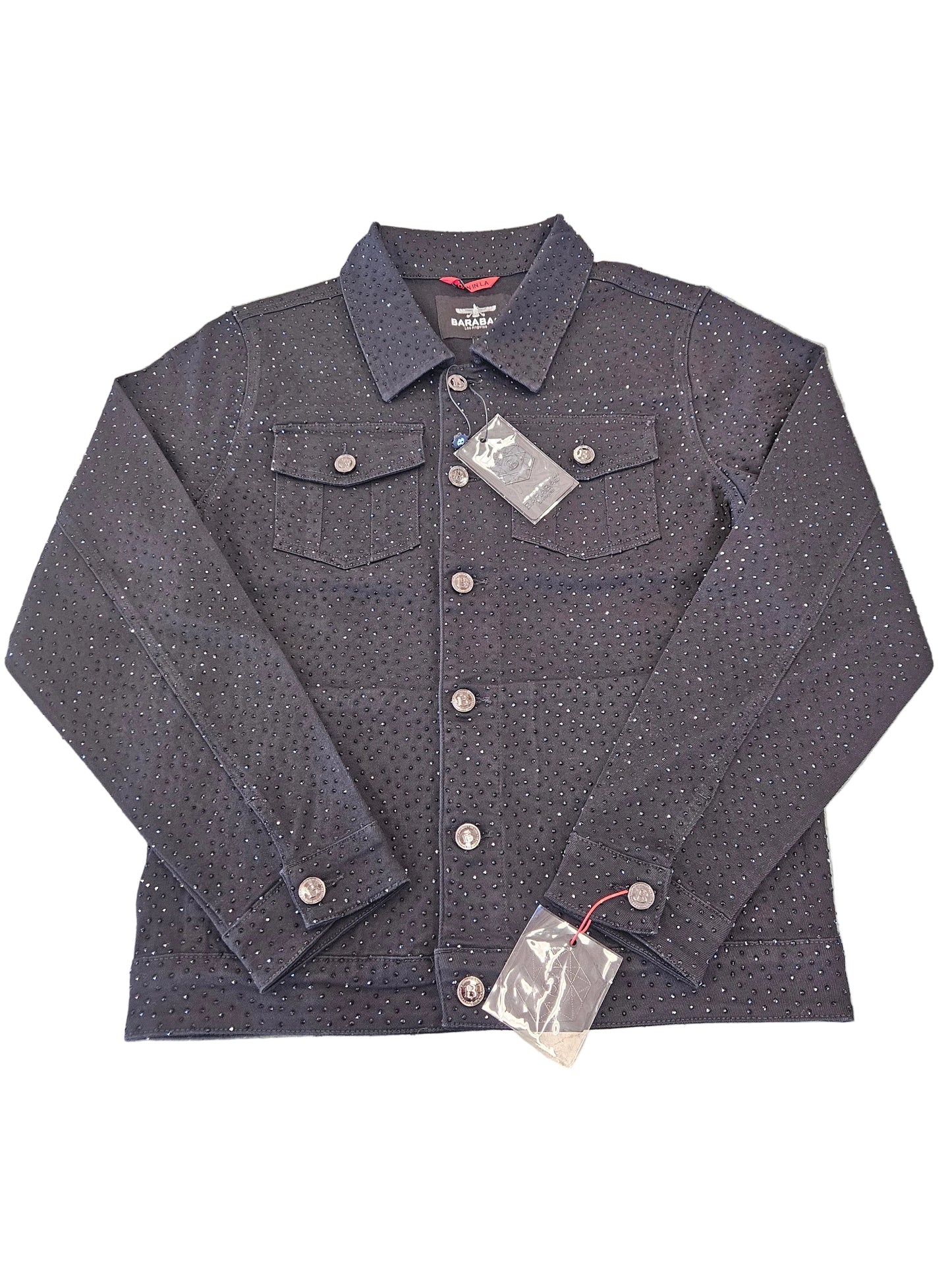 BARABAS Men's Dolorosa Rhinestone black denim jacket