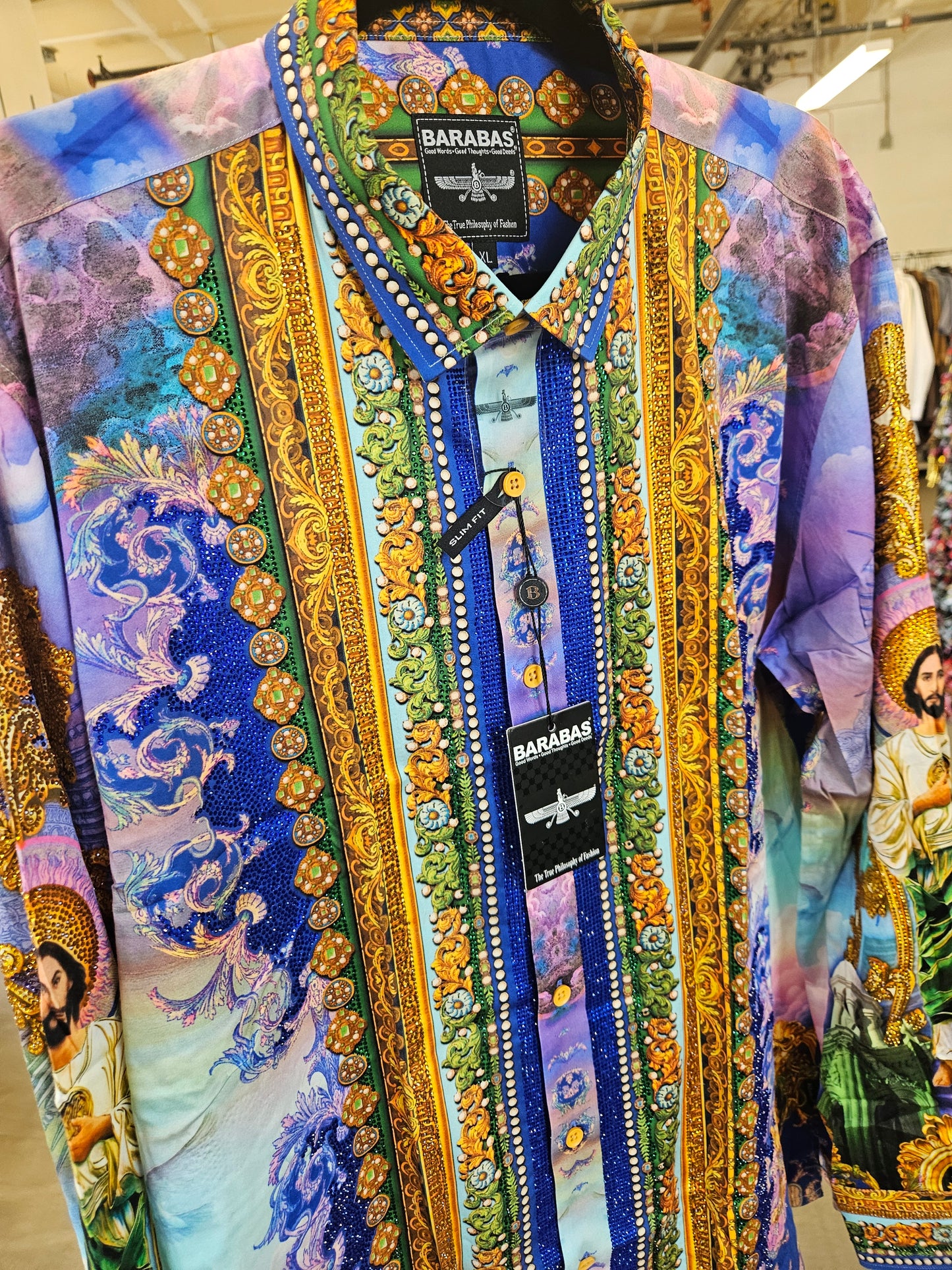 BARABAS Men's San Judas Tadeo Rhinestone Button-Up Shirt – Galgani Menswear