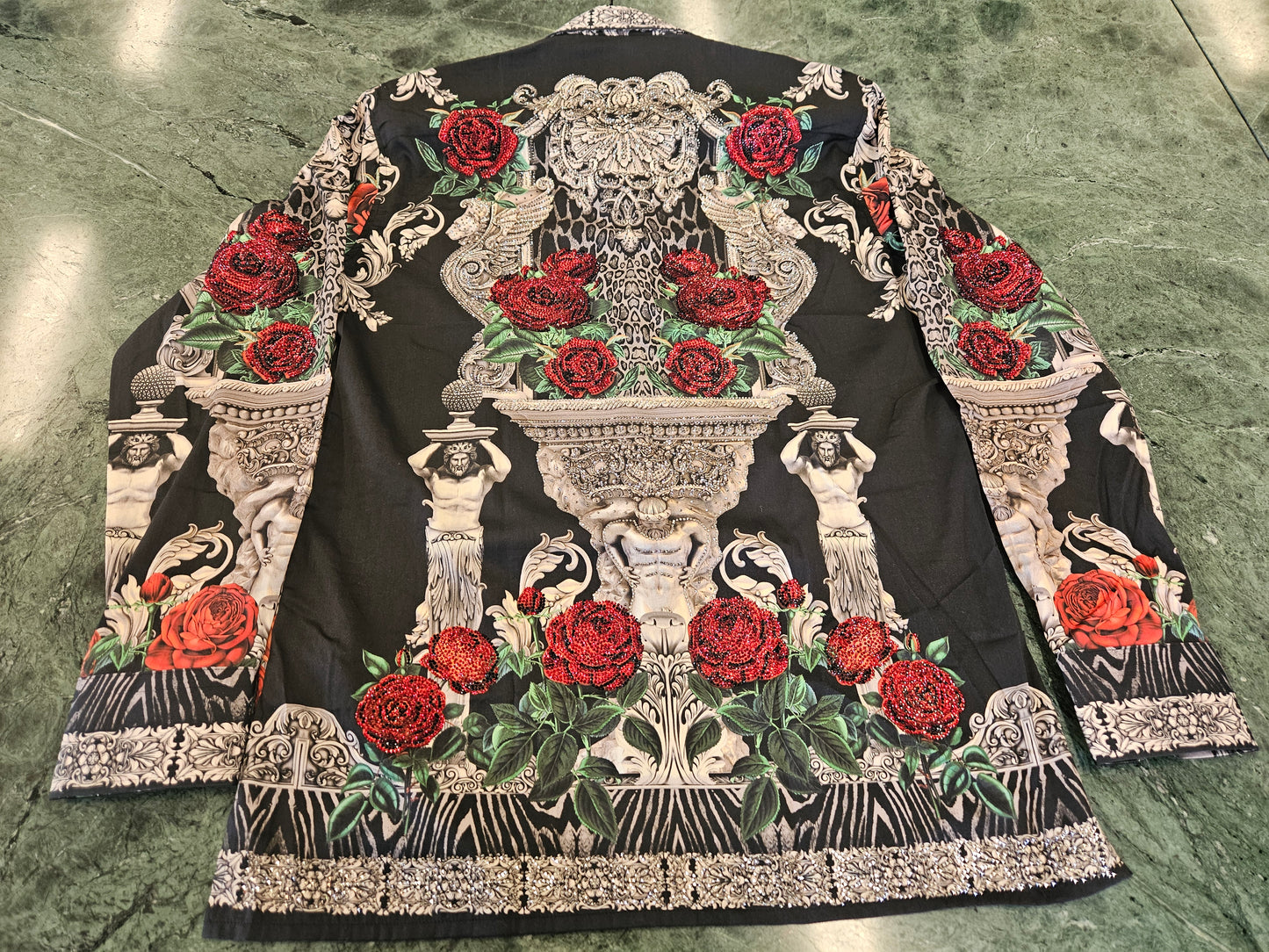 BARABAS Men's Black & Silver Red Rose Rhinestone Shirt – Galgani Menswear