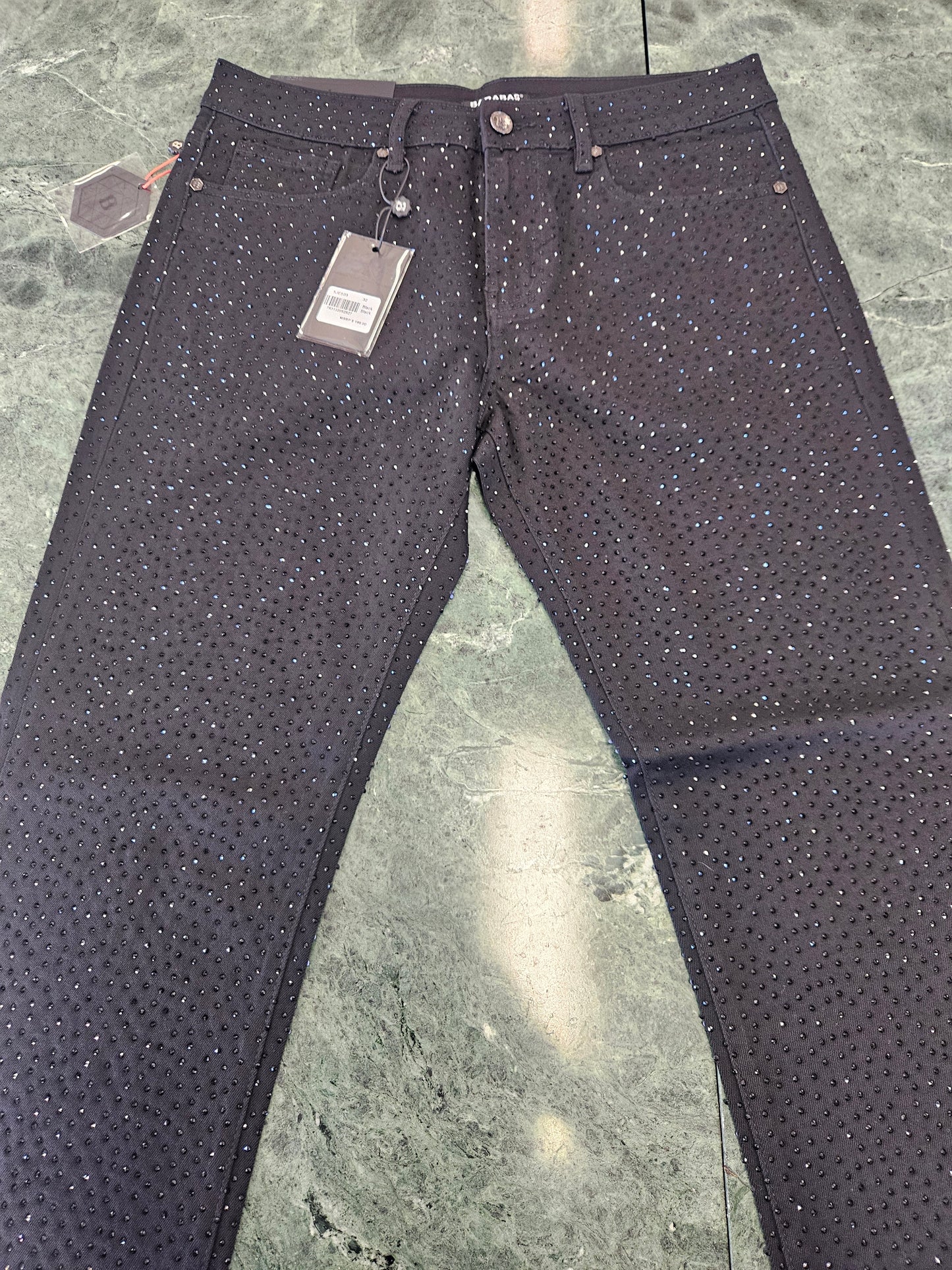 BARABAS Men's Dolorosa black denim Rhinestone jeans
