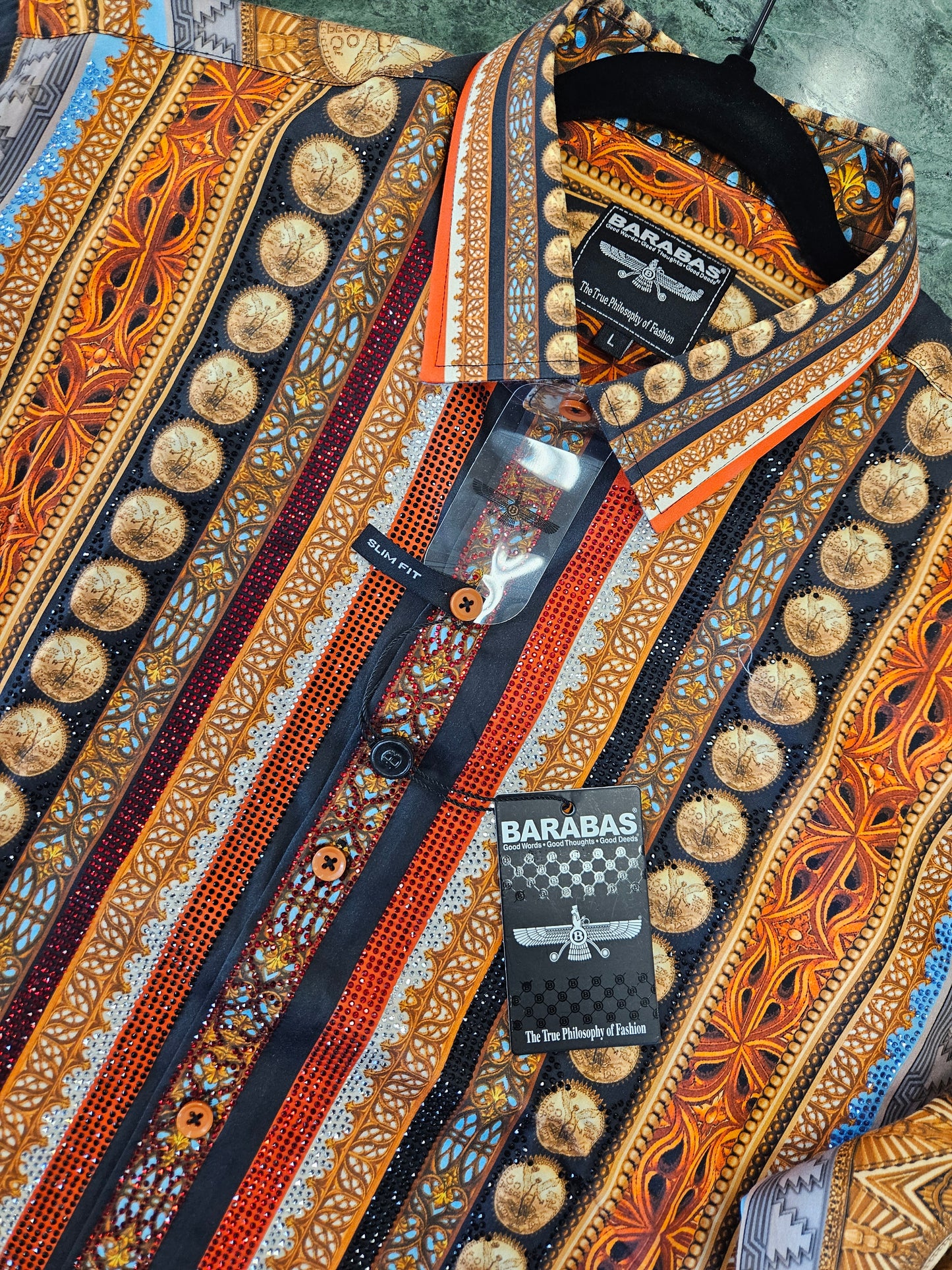 BARABAS Men's Gold Centenario Rhinestone Button-Up Shirt – Galgani Menswear