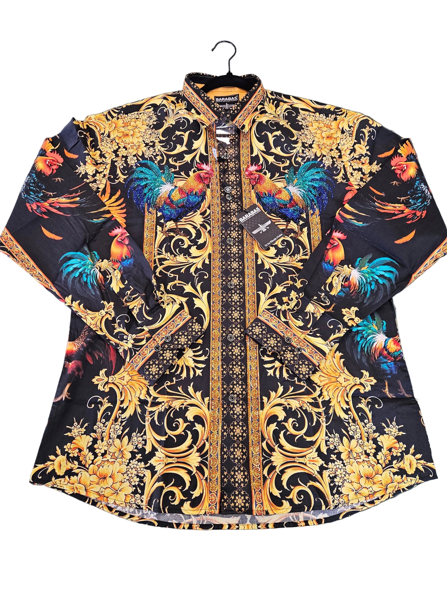 BARABAS Men's Black Rooster Rhinestone Long Sleeve Shirt – Galgani Menswear