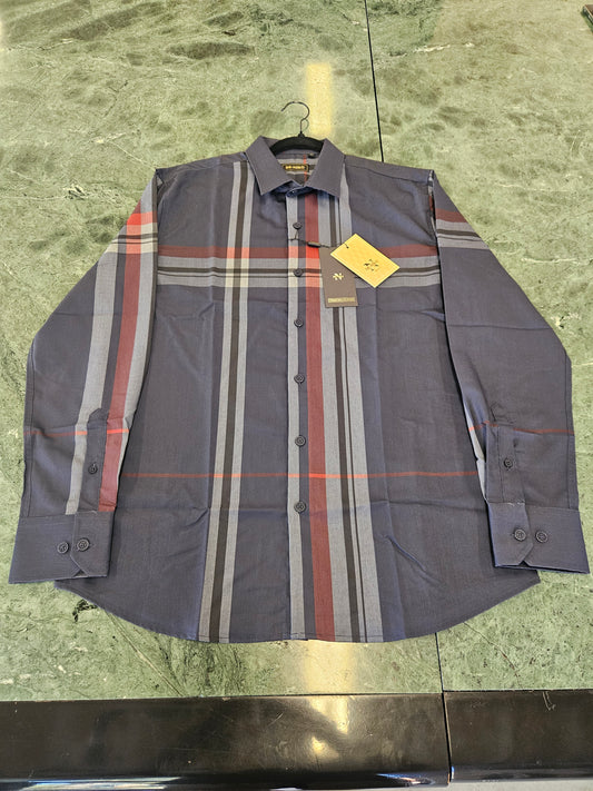 De-niko plaid navy button up long sleeve dress shirt