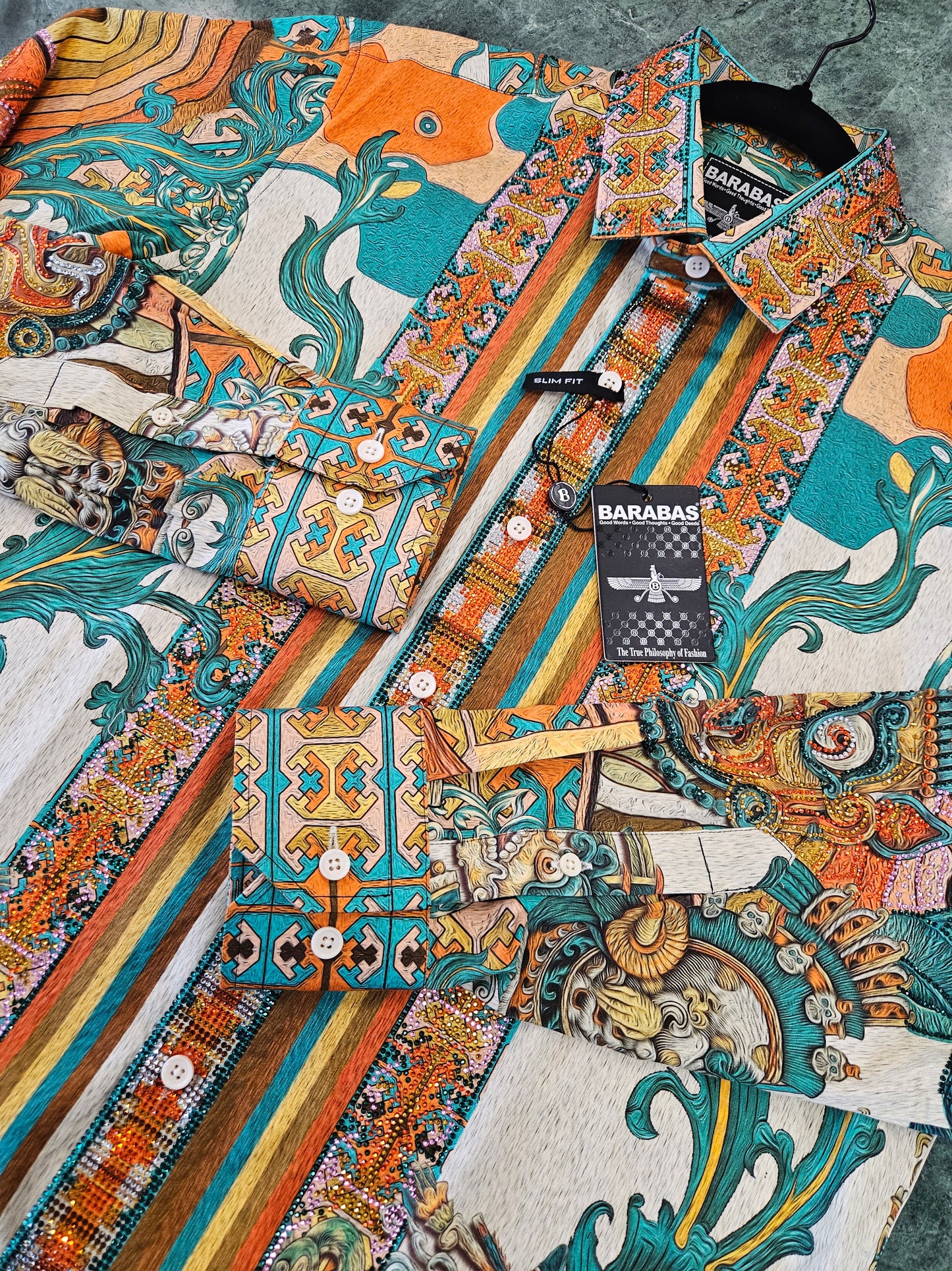 BARABAS Men's Aztec Geometric Rhinestone Button-Up Shirt – Galgani Menswear