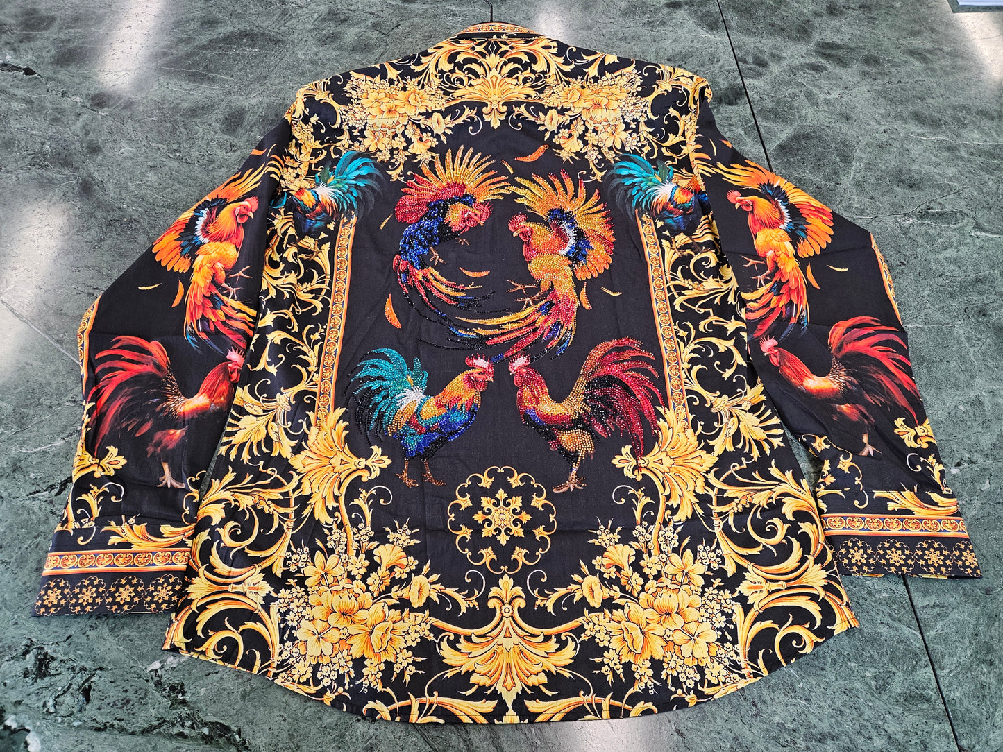 BARABAS Men's Black Rooster Rhinestone Long Sleeve Shirt – Galgani Menswear