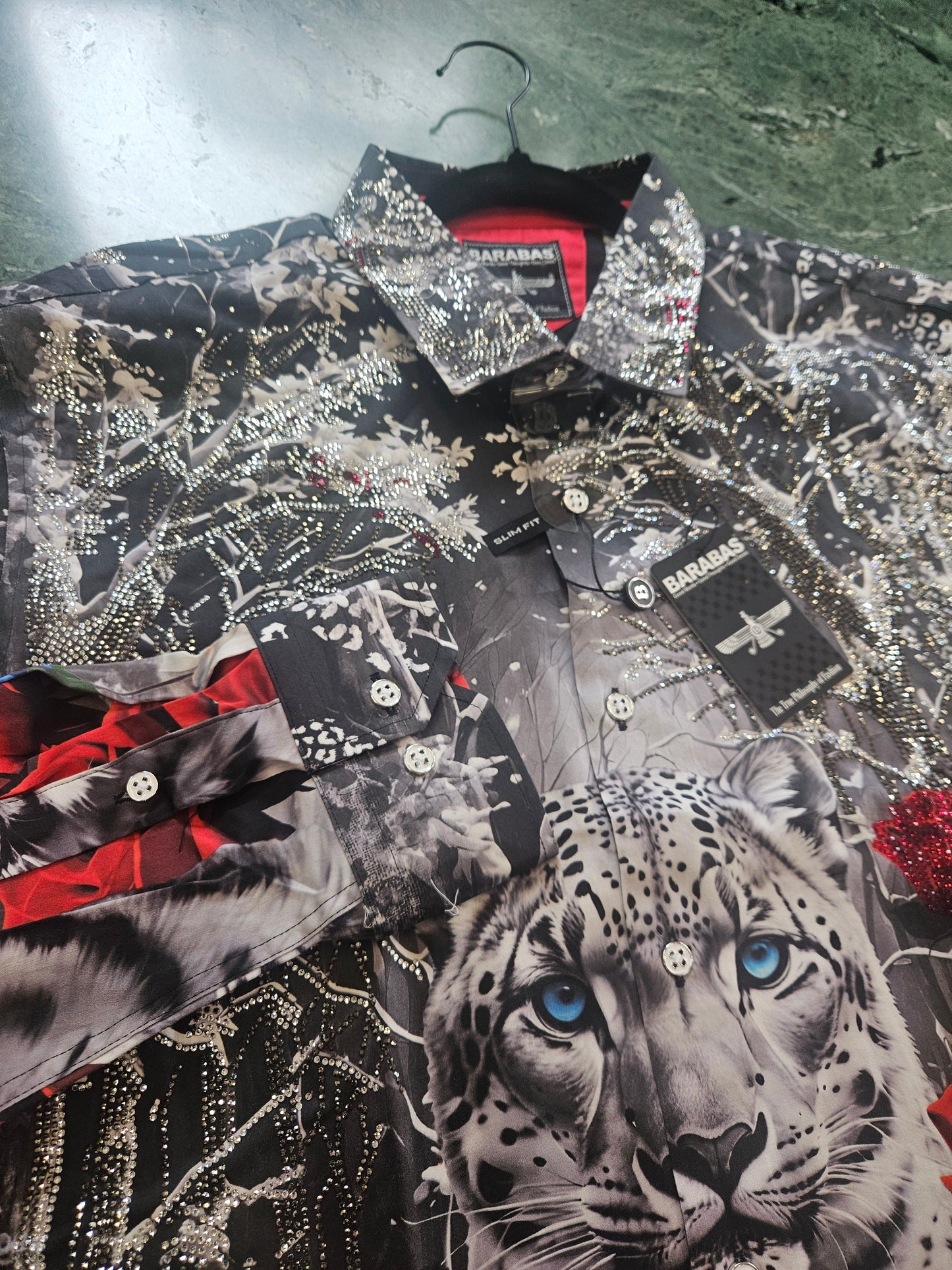 BARABAS Men's Rhinestone Tiger Floral Long Sleeve Shirt – Galgani Menswear
