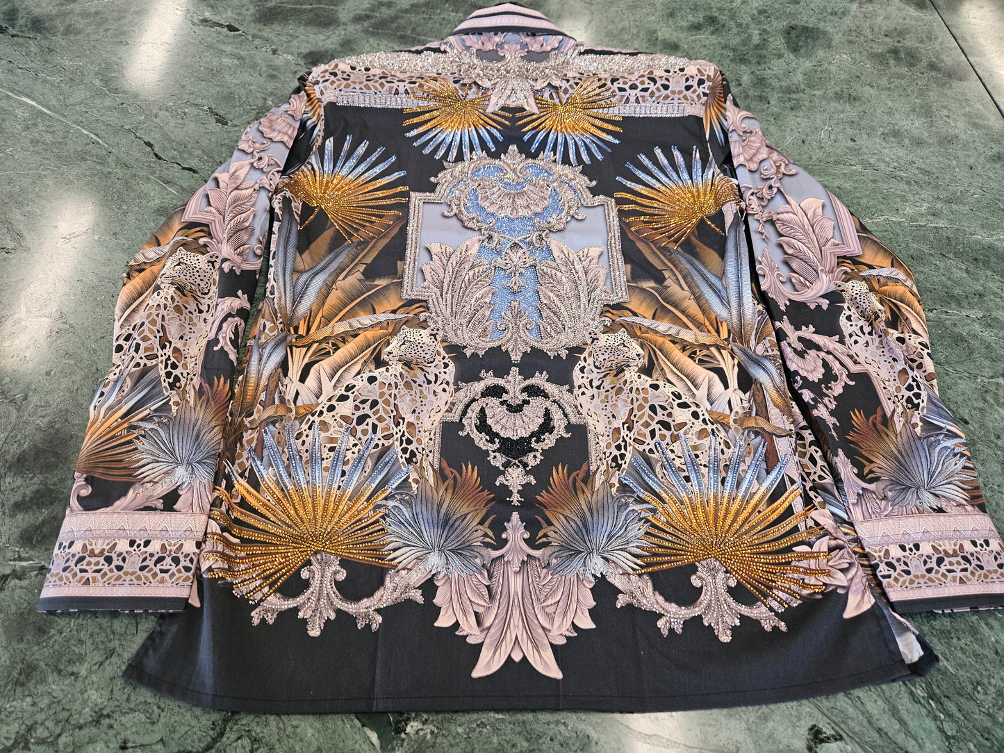 BARABAS Men's Rhinestone Floral Baroque Long Sleeve Shirts