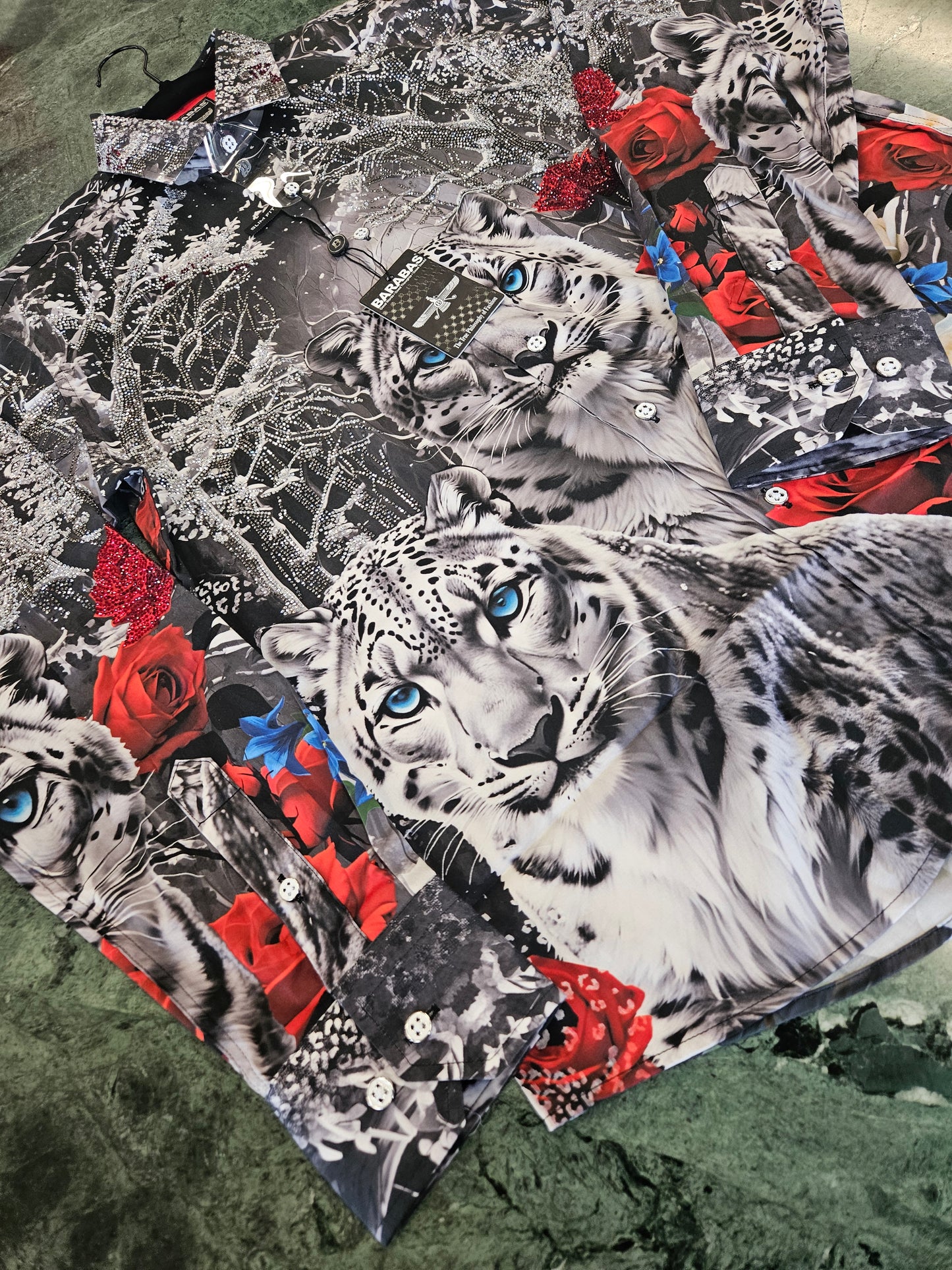 BARABAS Men's Rhinestone Tiger Floral Long Sleeve Shirt – Galgani Menswear