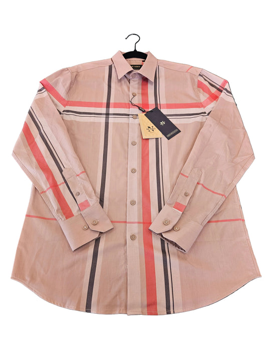 De-niko plaid baige button up long sleeve dress shirt