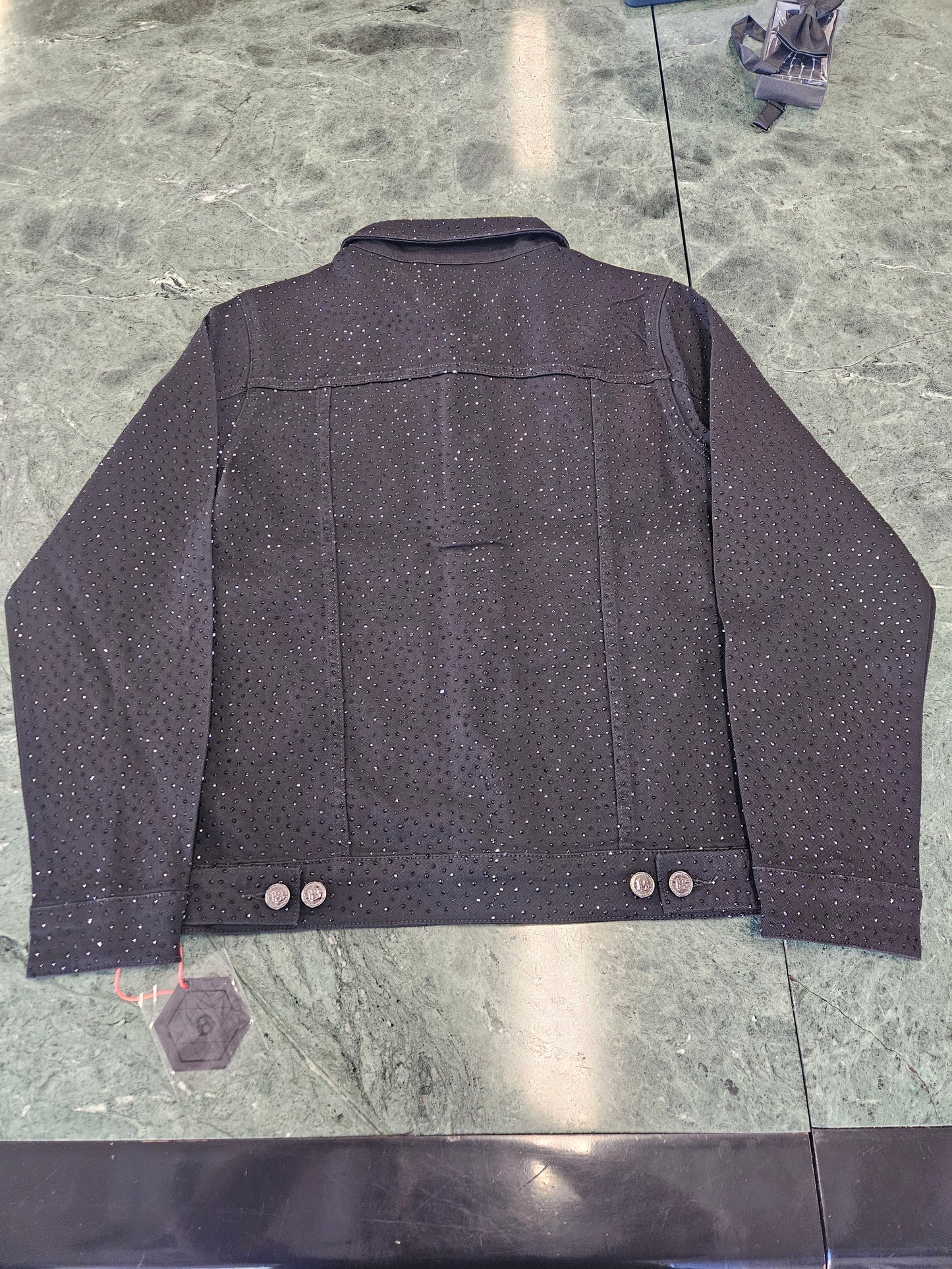 BARABAS Men's Dolorosa Rhinestone black denim jacket