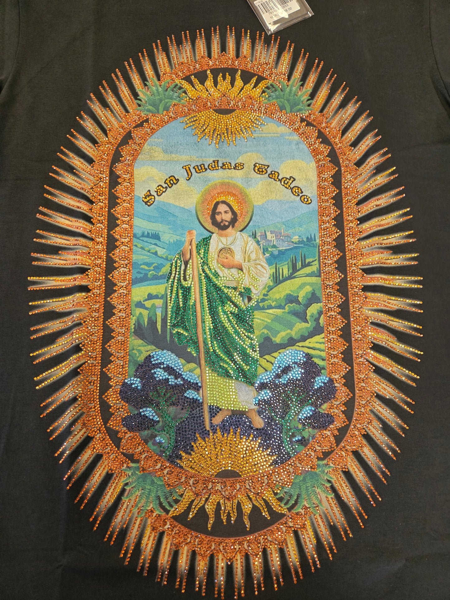 Barabas san judas tadeo black rhinestone tee shirt