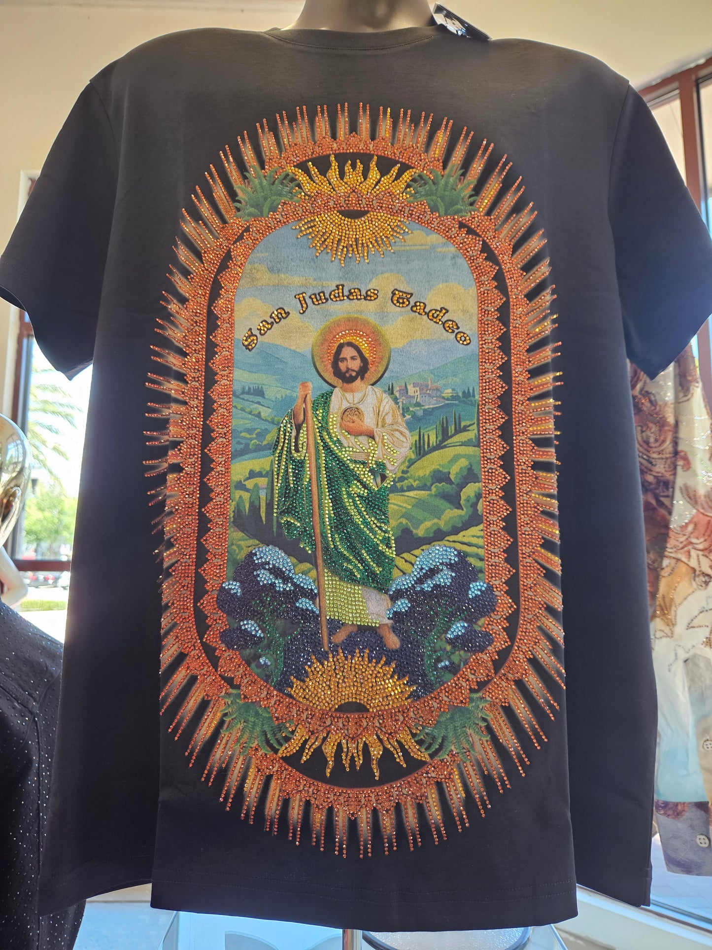 Barabas san judas tadeo black rhinestone tee shirt