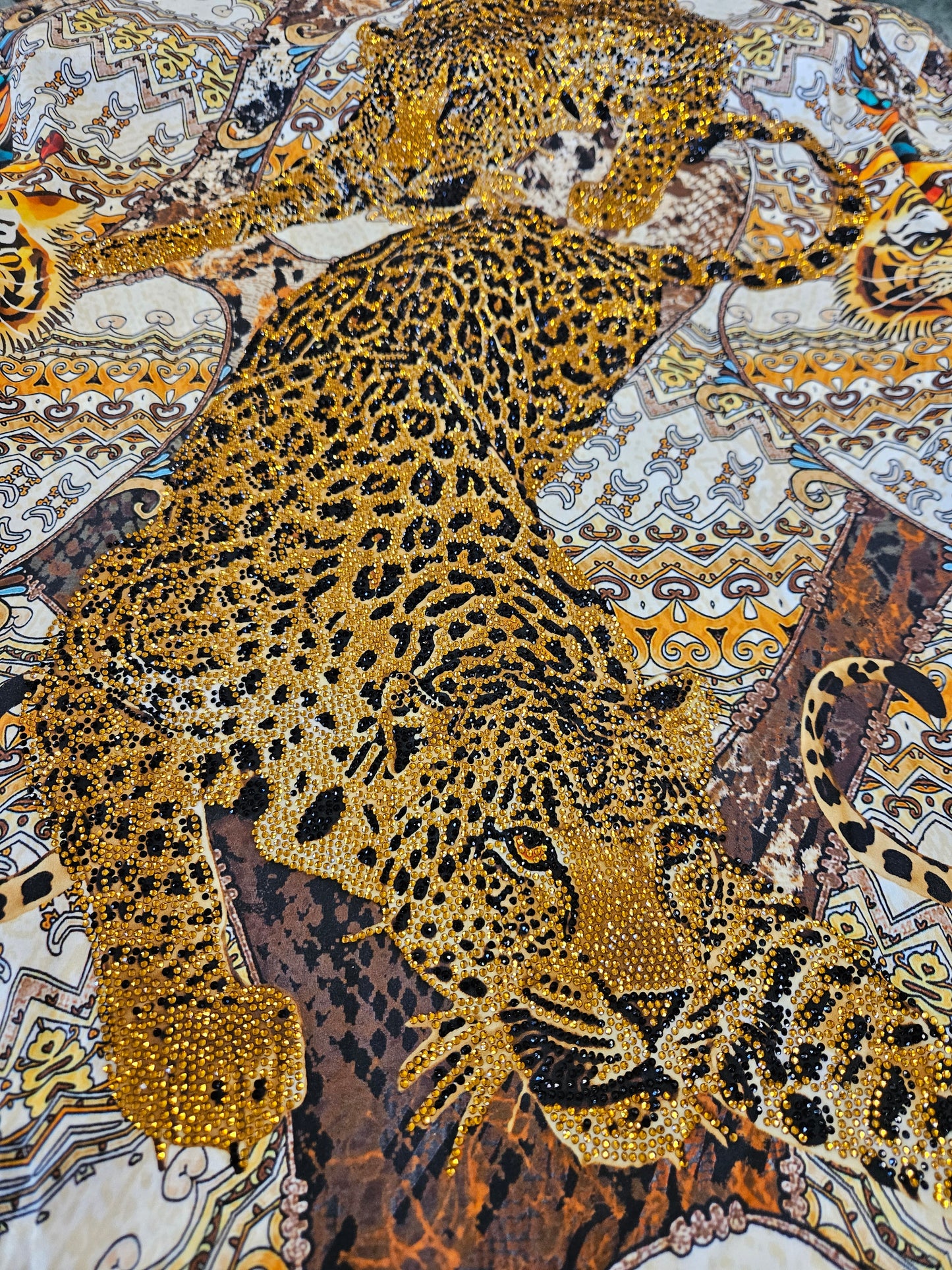 Barabas Men's Gold Tiger Rhinestone button up long sleeve dress shirt