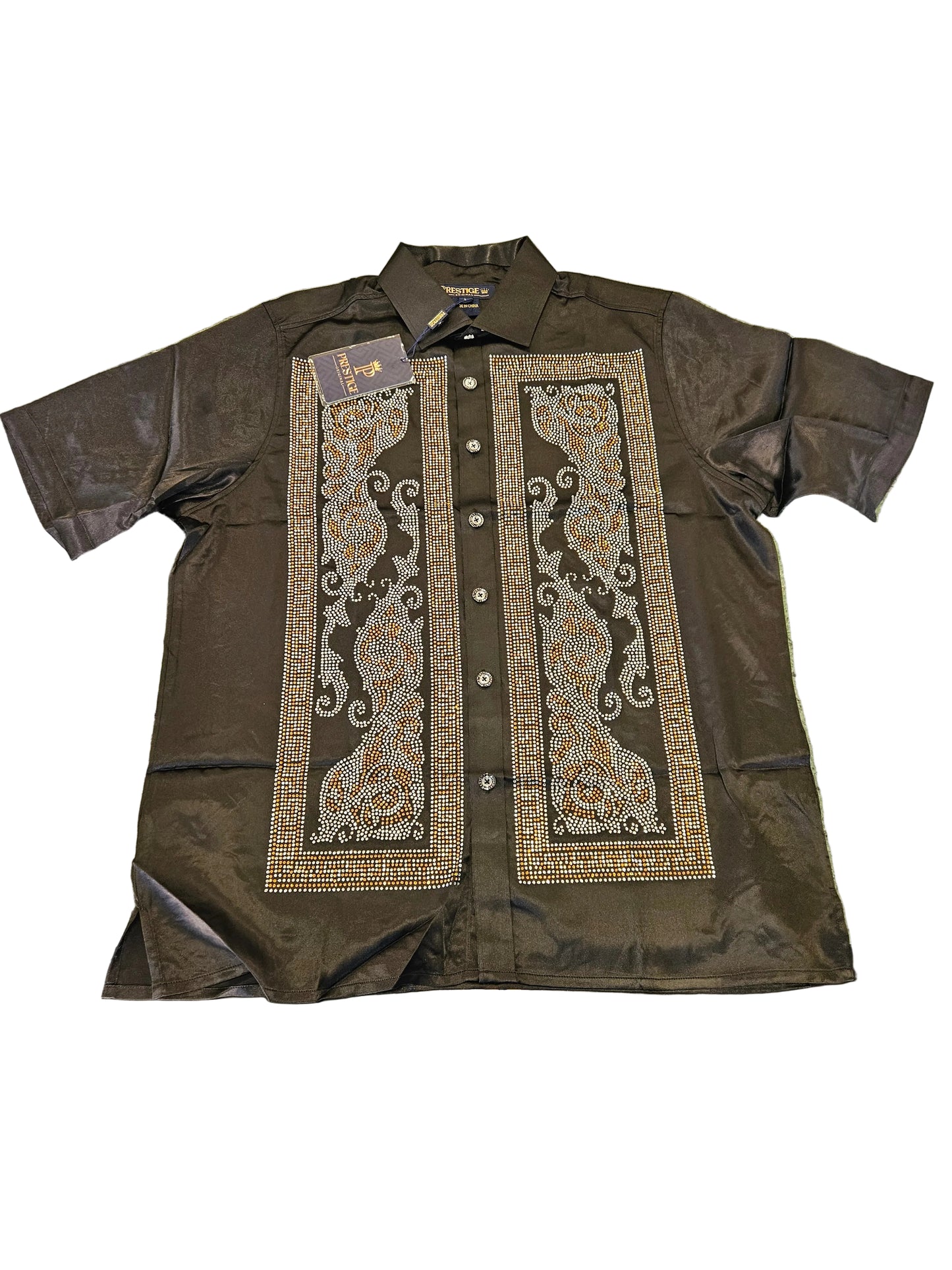PRESTIGE Men's Rhinestone Short Sleeve Button-Up Shirt