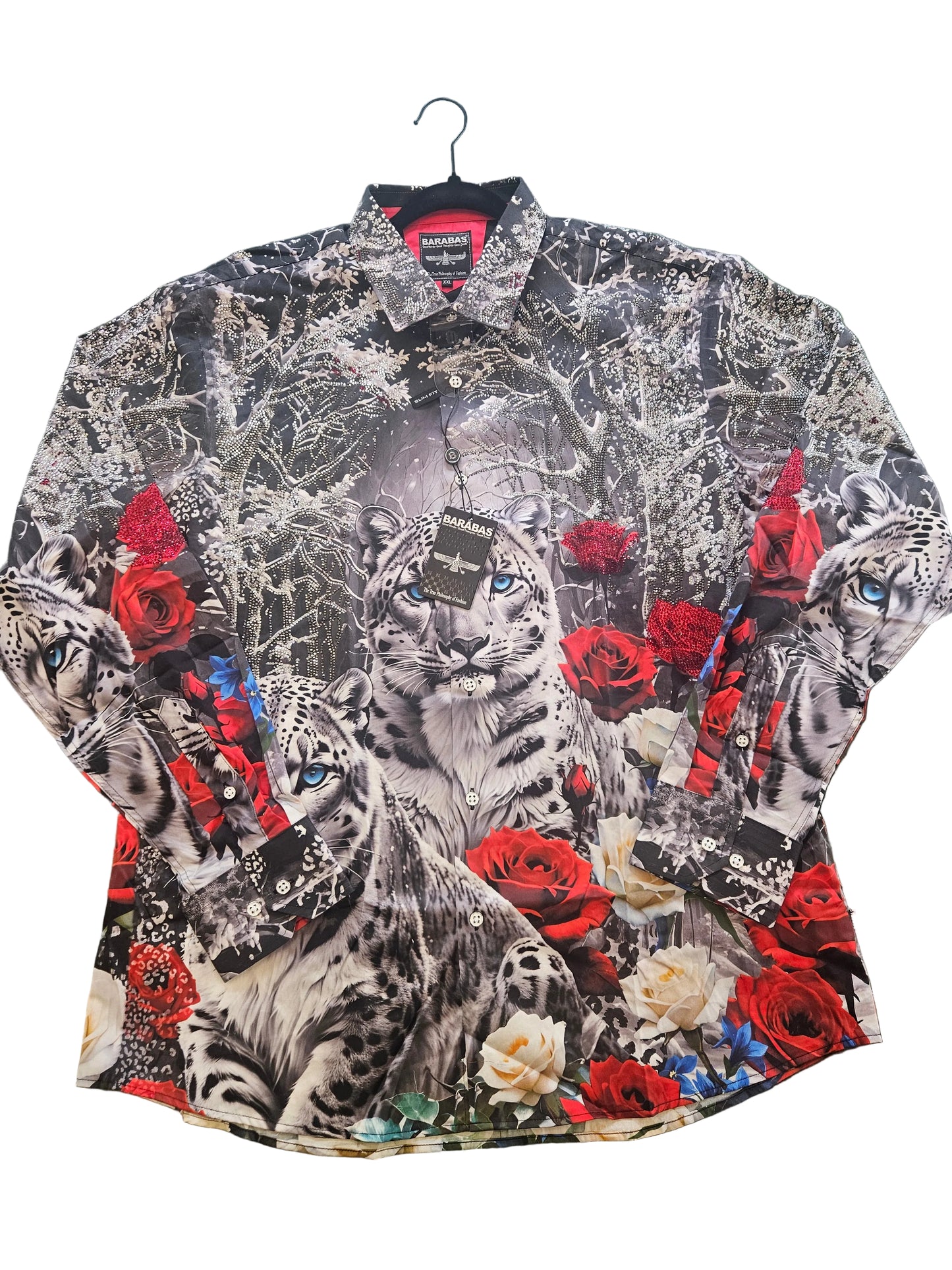 BARABAS Men's Rhinestone Tiger Floral Long Sleeve Shirt – Galgani Menswear