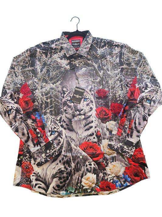 BARABAS Men's Rhinestone Tiger Floral Long Sleeve Shirt – Galgani Menswear