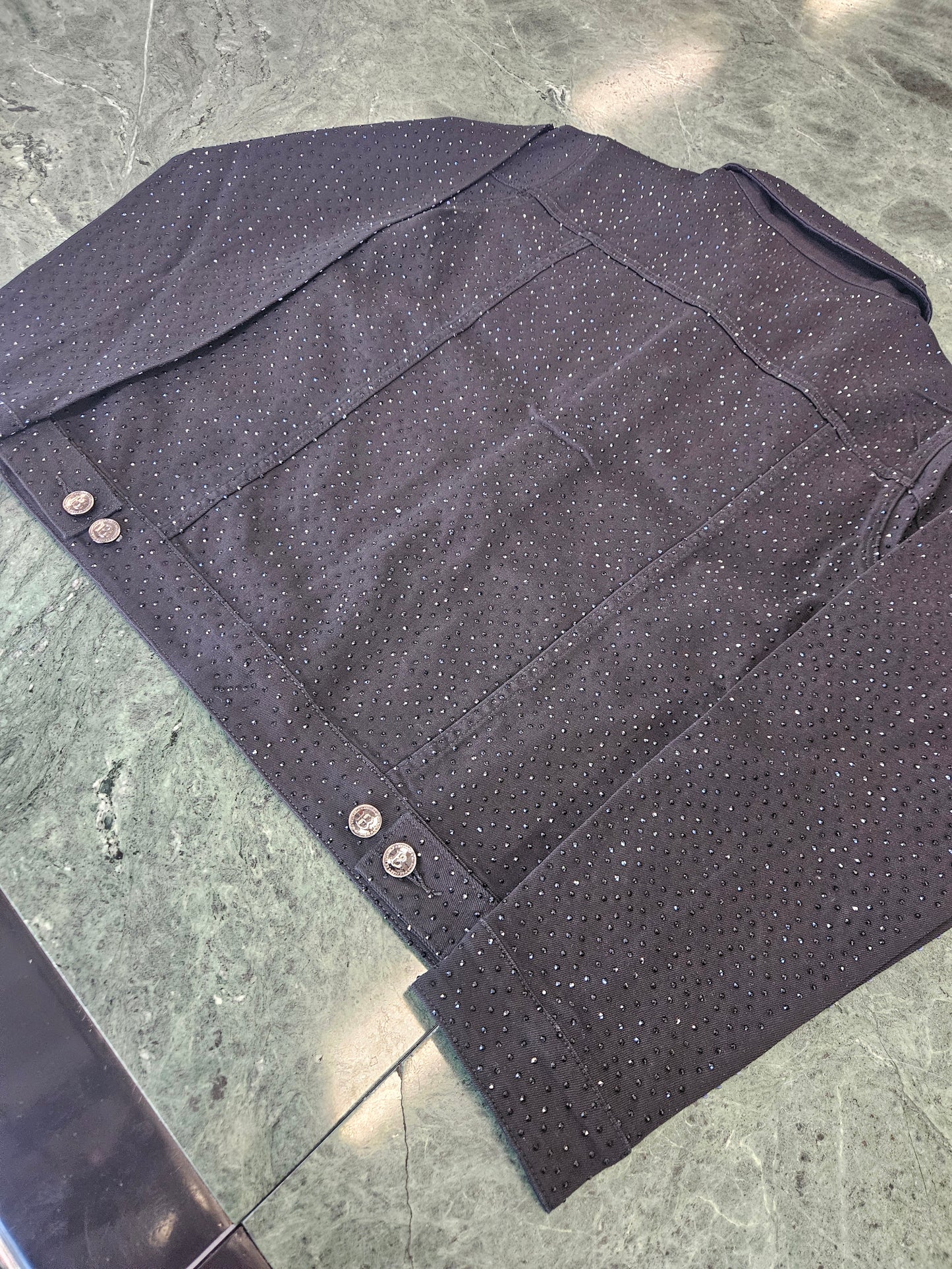 BARABAS Men's Dolorosa Rhinestone black denim jacket