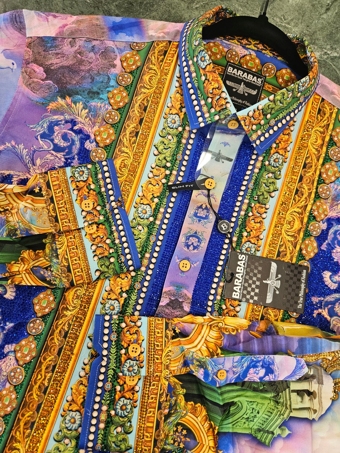 BARABAS Men's San Judas Tadeo Rhinestone Button-Up Shirt – Galgani Menswear