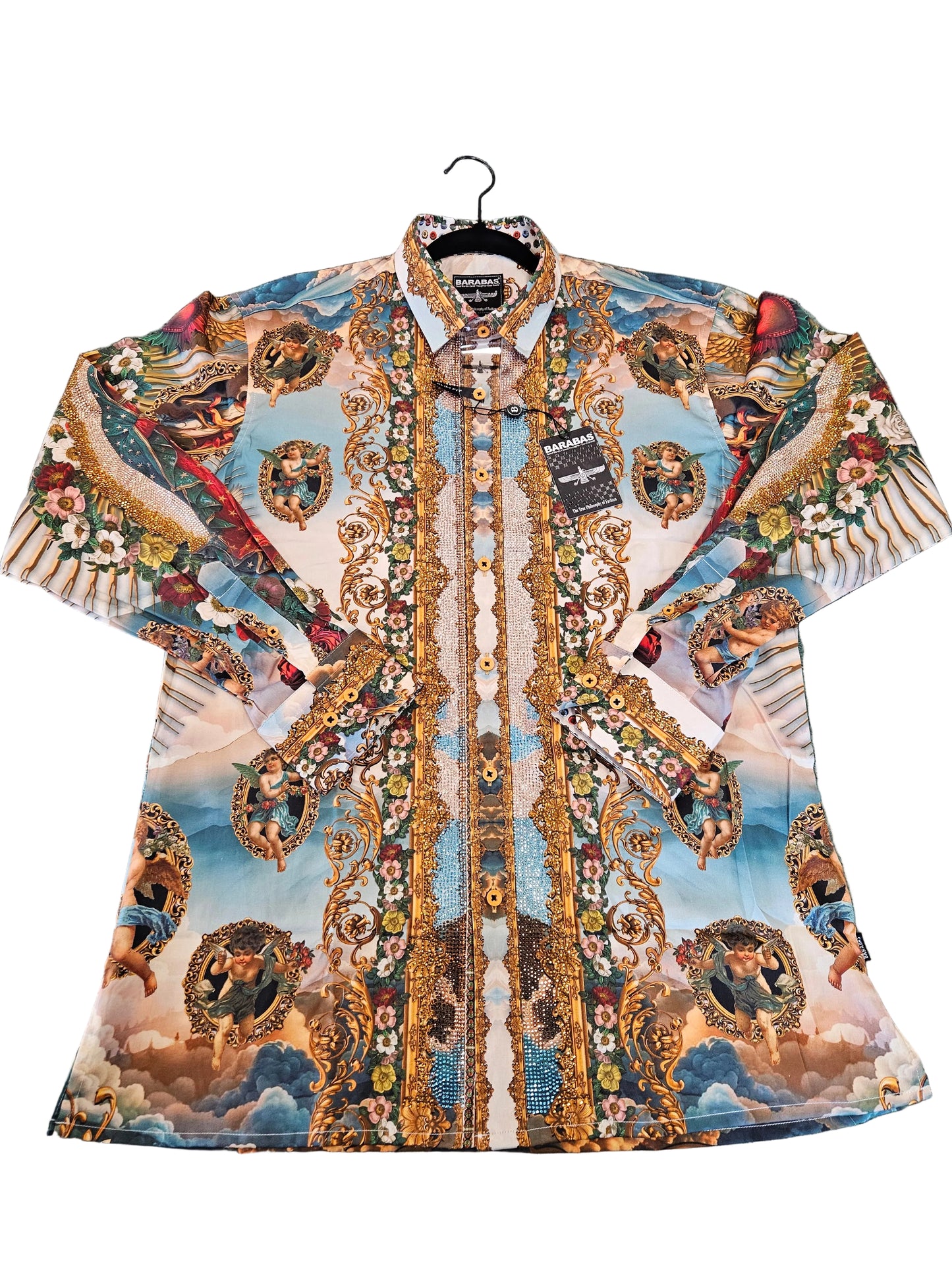 BARABAS Men's Virgen de Guadalupe Rhinestone Button-Up Shirt – Galgani Menswear